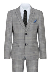 Αγόρι Marc Darcy Τριπλό Κοστούμι Γκρι Prince Of Wales Μπλε Καρό Vintage Retro