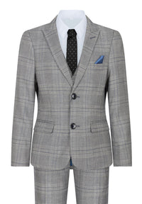 Αγόρι Marc Darcy Τριπλό Κοστούμι Γκρι Prince Of Wales Μπλε Καρό Vintage Retro
