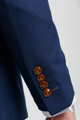 Ανδρικό κοστούμι 3 τεμαχίων σε μπλε ναυτικό χρώμα, καφέ τελείωμα, κλασικό Birdseye Vintage γάμου