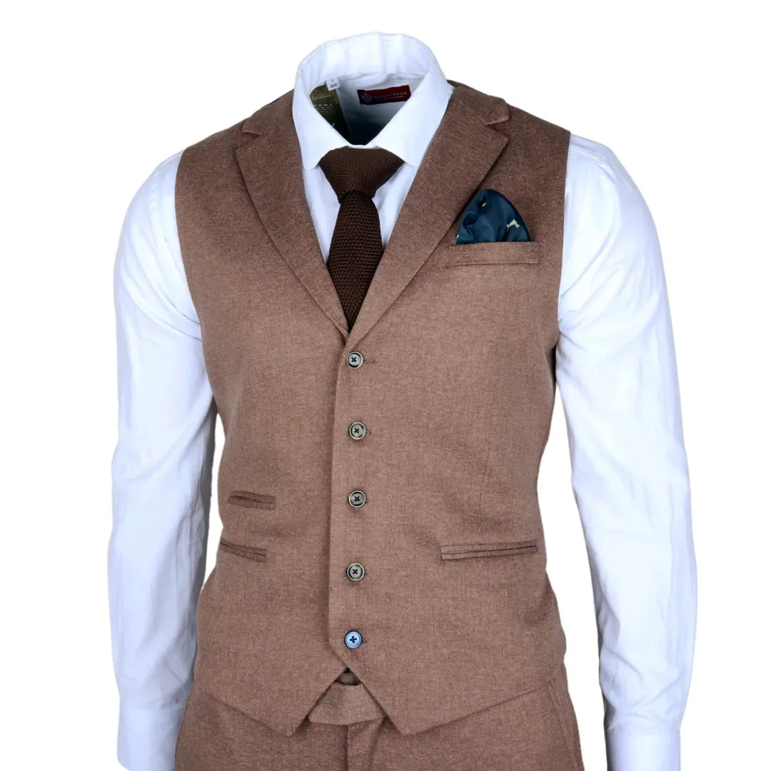 Ανδρικό καφέ κοστούμι Nathan σε στενή γραμμή, 3 τεμάχια