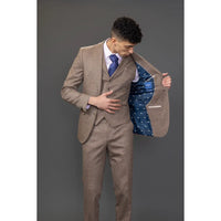 Ανδρικό καφέ κοστούμι Nathan σε στενή γραμμή, 3 τεμάχια