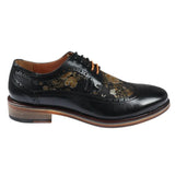 Ross - Ανδρικά Δερμάτινα Μαύρα Παπούτσια Brogue με Φλοράλ Στάμπα