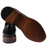 Ross - Ανδρικά Δερμάτινα Μαύρα Παπούτσια Brogue με Φλοράλ Στάμπα