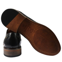 Ross - Ανδρικά Δερμάτινα Μαύρα Παπούτσια Brogue με Φλοράλ Στάμπα