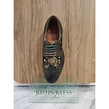 Ross - Ανδρικά Δερμάτινα Πράσινα Παπούτσια Brogue με Φλοράλ Στάμπα