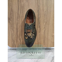 Ross - Ανδρικά Δερμάτινα Πράσινα Παπούτσια Brogue με Φλοράλ Στάμπα