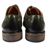 Ross - Ανδρικά Δερμάτινα Πράσινα Παπούτσια Brogue με Φλοράλ Στάμπα