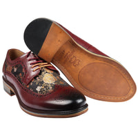 Ross - Ανδρικά Δερμάτινα Παπούτσια Brogue με Φλοράλ Στάμπα σε Κόκκινο Χρώμα