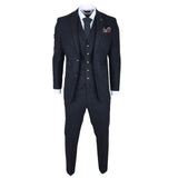 Ανδρικό κοστούμι Ryan σε μπλε σκούρο χρώμα, 3 τεμαχίων, από τουίντ σε στενή γραμμή