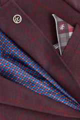 Ανδρικό κοστούμι 3 τεμαχίων από μάλλινο τουίντ, δαμάσκηνο, καρό με σχέδιο κρασιού, Gatsby της δεκαετίας του 1920