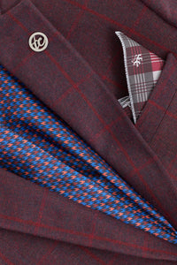 Ανδρικό κοστούμι 3 τεμαχίων από μάλλινο τουίντ, δαμάσκηνο, καρό με σχέδιο κρασιού, Gatsby της δεκαετίας του 1920