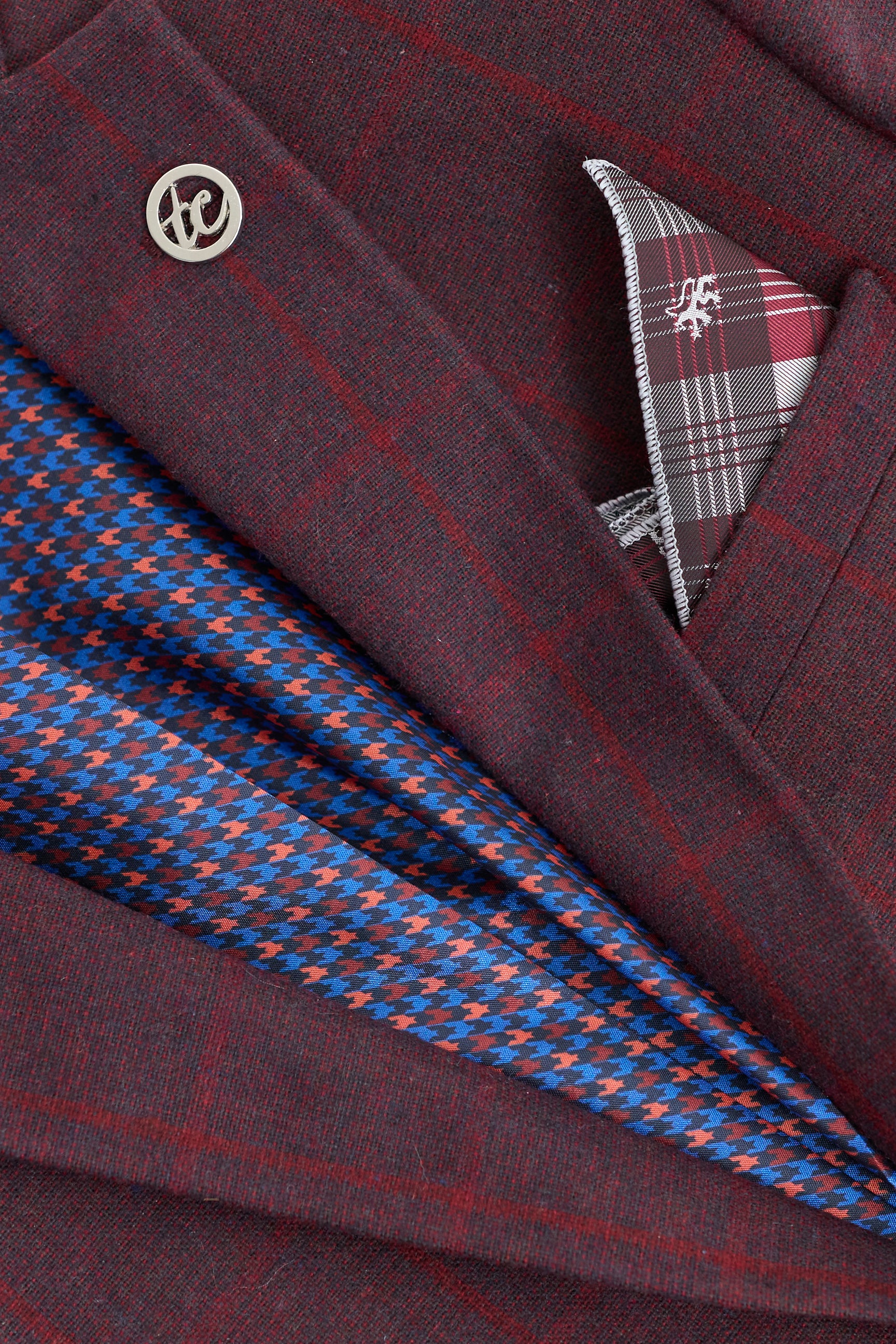 Ανδρικό κοστούμι 3 τεμαχίων από μάλλινο τουίντ, δαμάσκηνο, καρό με σχέδιο κρασιού, Gatsby της δεκαετίας του 1920