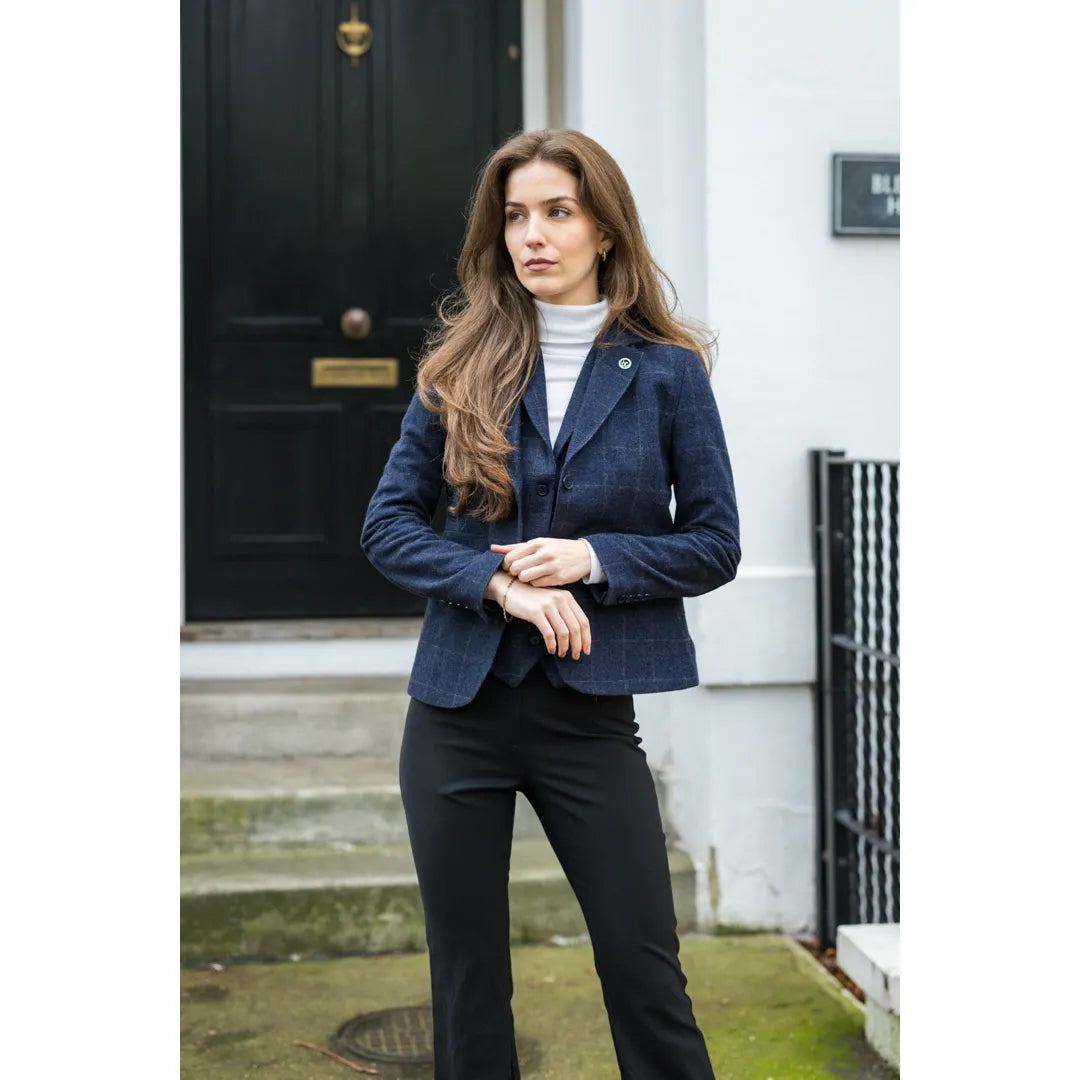 TPSTZ72 - Γυναικείο Μπλέιζερ από Τουίντ σε Σκούρο Μπλε Χρώμα