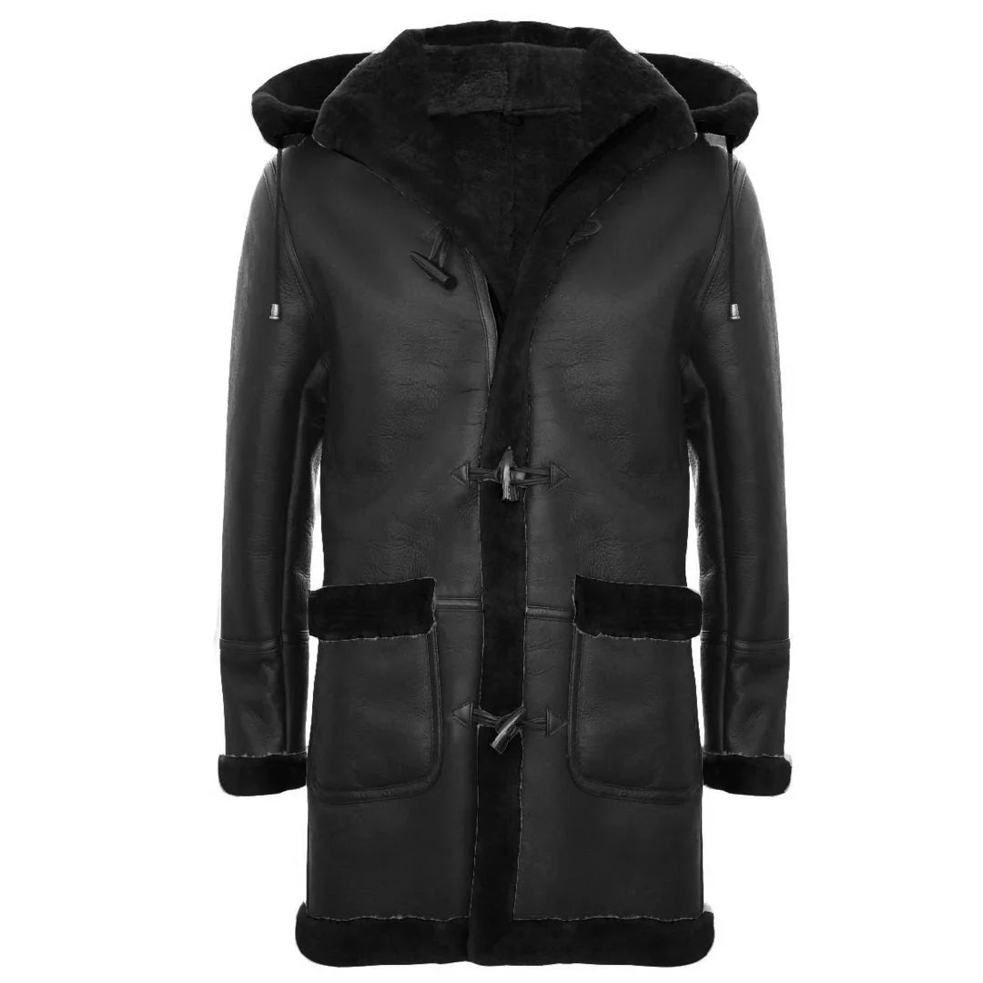 Ανδρικό παλτό Sheepskin Sheepskin Duffle, χειμερινό 3/4, δερμάτινη κουκούλα για τον Β' Παγκόσμιο Πόλεμο, Ηνωμένο Βασίλειο
