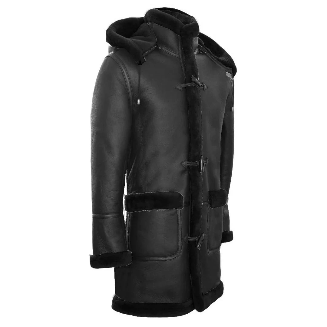 Ανδρικό παλτό Sheepskin Sheepskin Duffle, χειμερινό 3/4, δερμάτινη κουκούλα για τον Β' Παγκόσμιο Πόλεμο, Ηνωμένο Βασίλειο