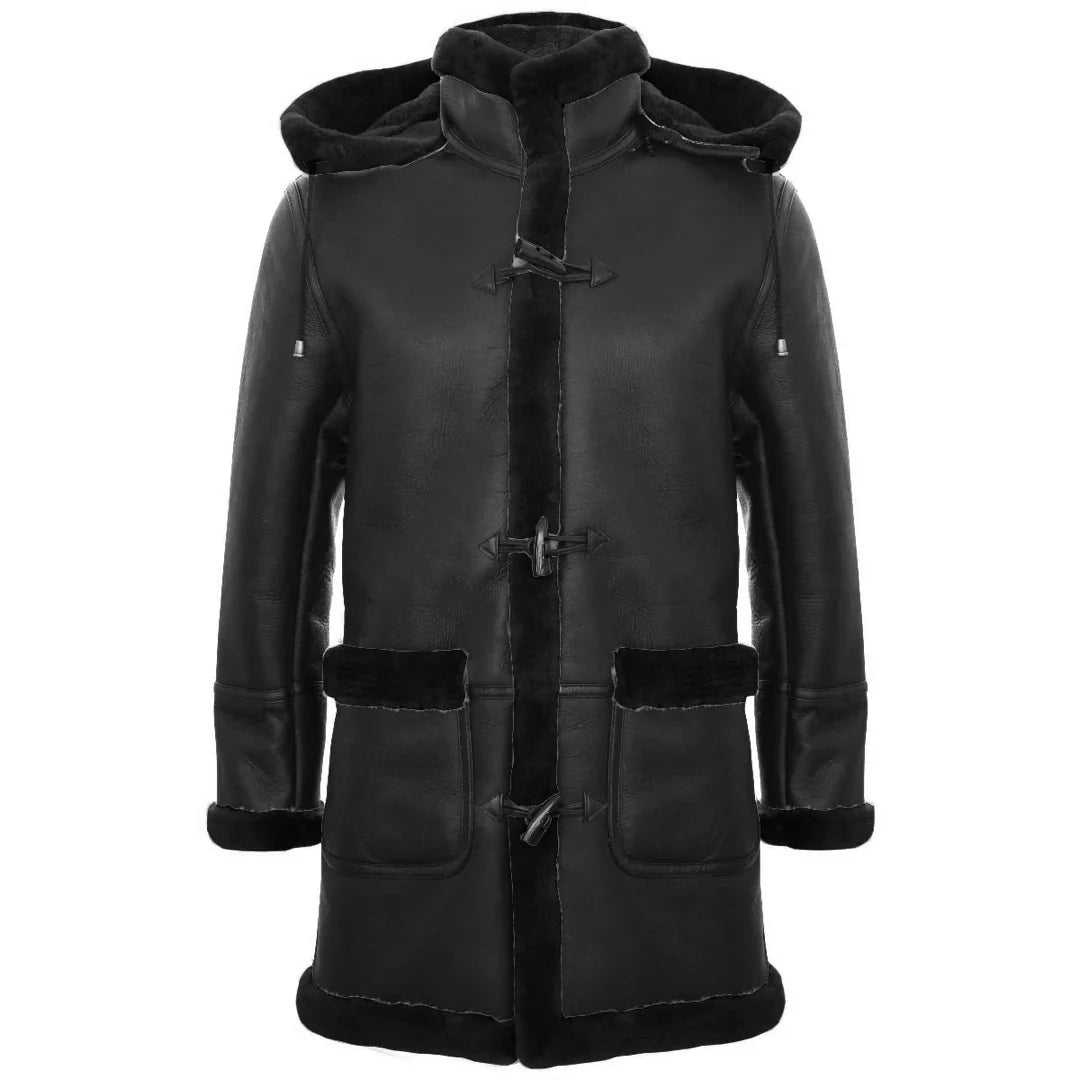 Ανδρικό παλτό Sheepskin Sheepskin Duffle, χειμερινό 3/4, δερμάτινη κουκούλα για τον Β' Παγκόσμιο Πόλεμο, Ηνωμένο Βασίλειο