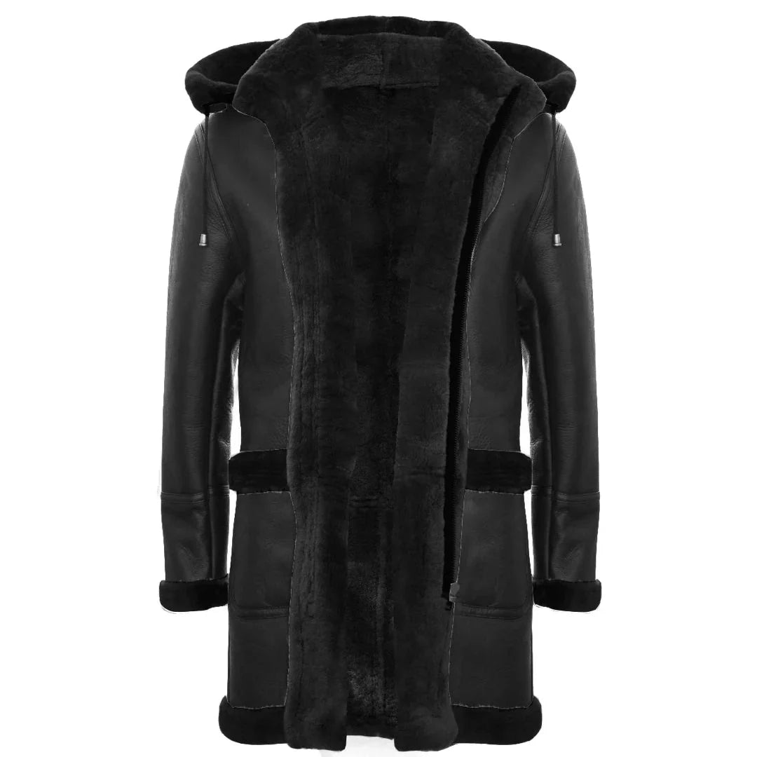 Ανδρικό παλτό Sheepskin Sheepskin Duffle, χειμερινό 3/4, δερμάτινη κουκούλα για τον Β' Παγκόσμιο Πόλεμο, Ηνωμένο Βασίλειο