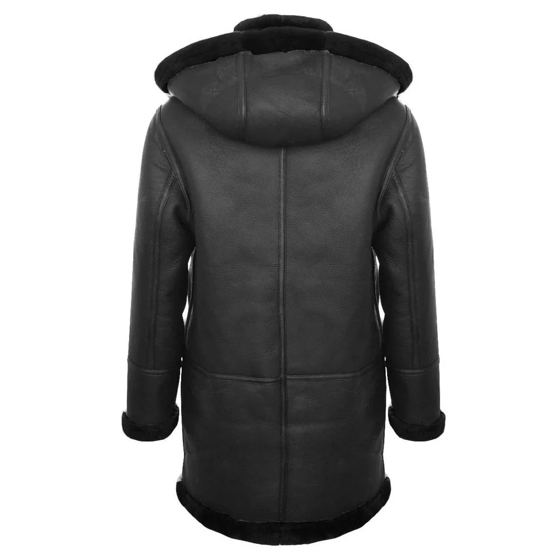 Ανδρικό παλτό Sheepskin Sheepskin Duffle, χειμερινό 3/4, δερμάτινη κουκούλα για τον Β' Παγκόσμιο Πόλεμο, Ηνωμένο Βασίλειο
