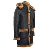 Ανδρικό παλτό Sheepskin Sheepskin, χειμώνας 3/4, με κουκούλα, καφέ-κόκκινο