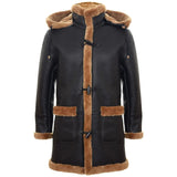 Ανδρικό παλτό Sheepskin Sheepskin, χειμώνας 3/4, με κουκούλα, καφέ-κόκκινο