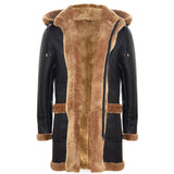 Ανδρικό παλτό Sheepskin Sheepskin, χειμώνας 3/4, με κουκούλα, καφέ-κόκκινο