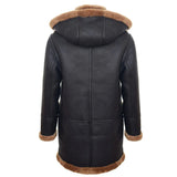 Ανδρικό παλτό Sheepskin Sheepskin, χειμώνας 3/4, με κουκούλα, καφέ-κόκκινο
