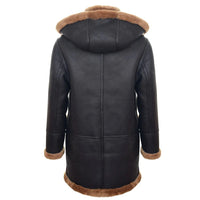 Ανδρικό παλτό Sheepskin Sheepskin, χειμώνας 3/4, με κουκούλα, καφέ-κόκκινο
