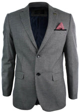 Ανδρικό Tweed Vintage Retro Καφέ Καρό Σακάκι με Μπλέιζερ στον Αγκώνα με Μαύρο Τελείωμα και Ραφές