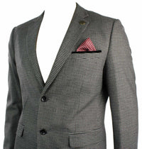 Ανδρικό Tweed Vintage Retro Καφέ Καρό Σακάκι με Μπλέιζερ στον Αγκώνα με Μαύρο Τελείωμα και Ραφές