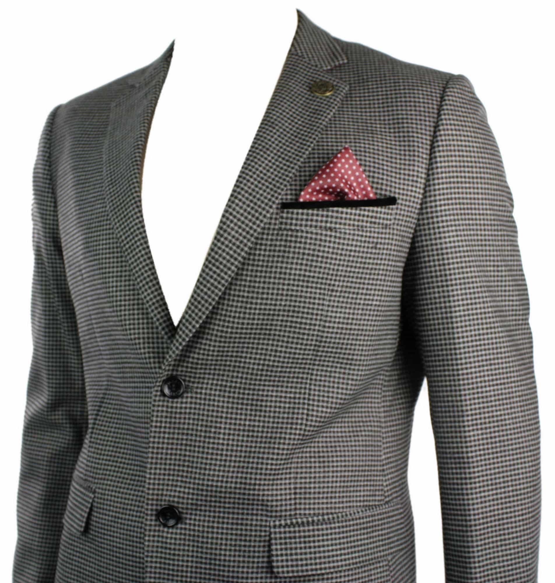 Ανδρικό Tweed Vintage Retro Καφέ Καρό Σακάκι με Μπλέιζερ στον Αγκώνα με Μαύρο Τελείωμα και Ραφές