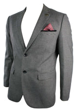 Ανδρικό Tweed Vintage Retro Καφέ Καρό Σακάκι με Μπλέιζερ στον Αγκώνα με Μαύρο Τελείωμα και Ραφές
