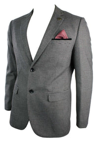 Ανδρικό Tweed Vintage Retro Καφέ Καρό Σακάκι με Μπλέιζερ στον Αγκώνα με Μαύρο Τελείωμα και Ραφές