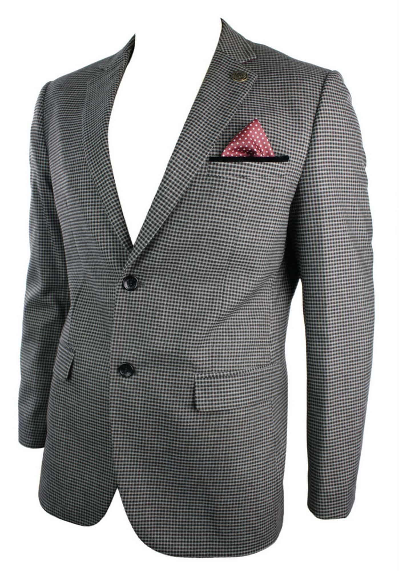 Ανδρικό Tweed Vintage Retro Καφέ Καρό Σακάκι με Μπλέιζερ στον Αγκώνα με Μαύρο Τελείωμα και Ραφές