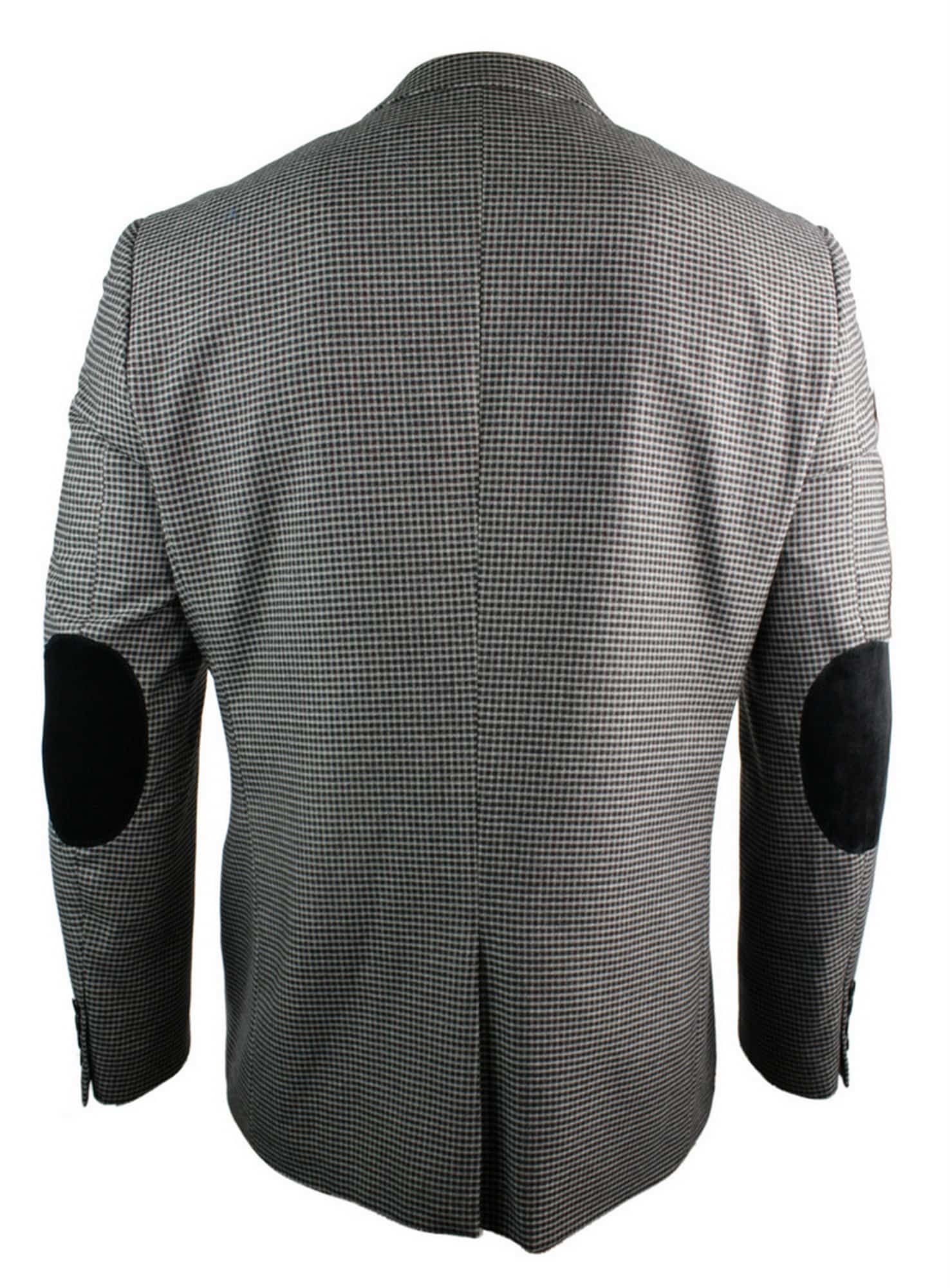 Ανδρικό Tweed Vintage Retro Καφέ Καρό Σακάκι με Μπλέιζερ στον Αγκώνα με Μαύρο Τελείωμα και Ραφές