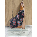 Adam - Ανδρικές Καφέ Δερμάτινες Μπότες Oxford με Φλοράλ Στάμπα και Νεκροκεφαλές