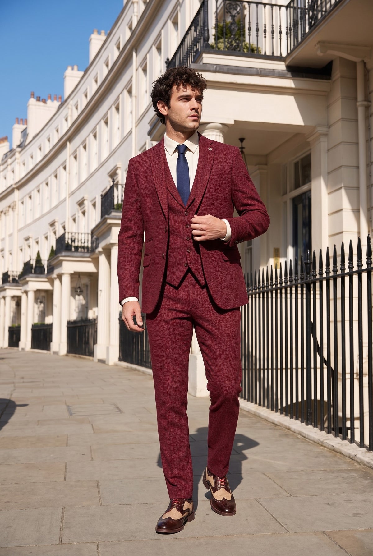 Look #508 styled with Ανδρικό κοστούμι 3 τεμαχίων από τουίντ σε χρώμα ψαροκόκαλο, καφέ-καφέ - STZ11