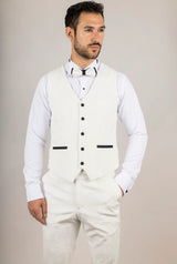 Ανδρικό λευκό βελούδινο σμόκιν γάμου AK-24 σε 3 τεμάχια με μαύρα πέτα