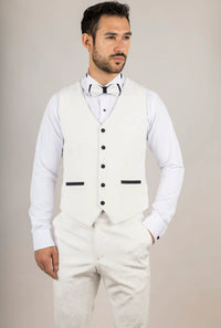 Ανδρικό λευκό βελούδινο σμόκιν γάμου AK-24 σε 3 τεμάχια με μαύρα πέτα