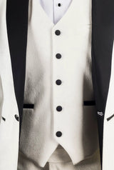 Ανδρικό λευκό βελούδινο σμόκιν γάμου AK-24 σε 3 τεμάχια με μαύρα πέτα