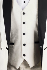 Ανδρικό λευκό βελούδινο σμόκιν γάμου AK-24 σε 3 τεμάχια με μαύρα πέτα