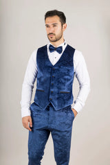 Ανδρικό μπλε βελούδινο σμόκιν γάμου AK-27 3 τεμαχίων με μαύρα σατέν πέτα