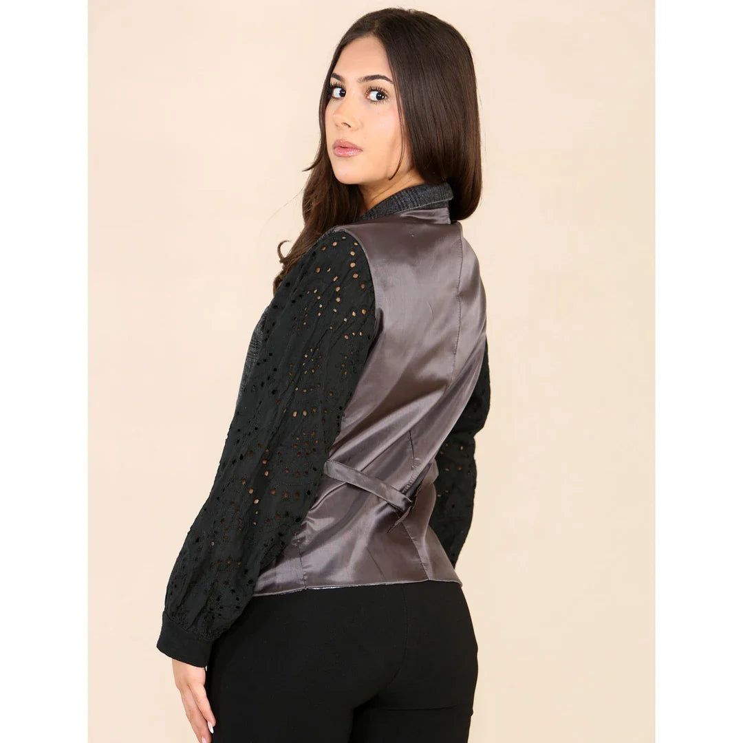 Γυναικείο Γιλέκο από Τουίντ σε Καρό Γκρι