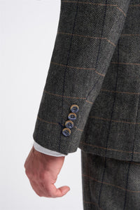 Cavani Albert - Ανδρικό Κοστούμι 3 Τεμαχίων με Καρό Σχέδιο και Σχέδιο - Ανθρακί