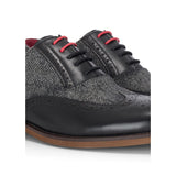 Albert - Ανδρικά Μαύρα Δερμάτινα Παπούτσια Brogue με Λεπτομέρειες από Τουίντ