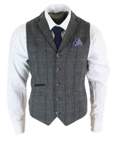 Cavani Albert - Ανδρικό Κλασικό Γιλέκο Vintage με Καρό Στενή Γραμμή σε Καφέ Γκρι και Τουίντ - Ανθρακί