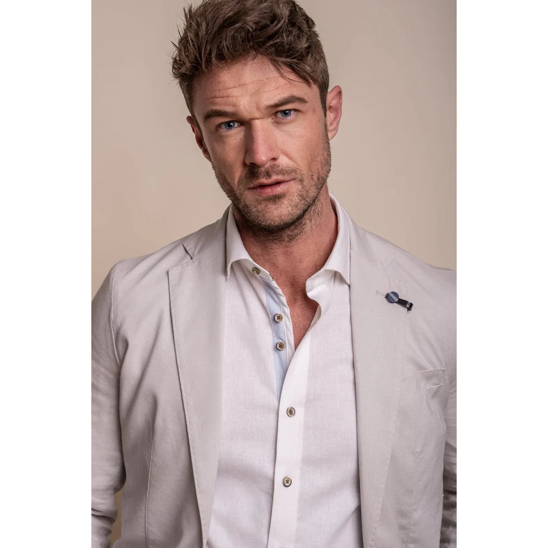 Alvari - Ανδρικό Γκρι Λινό Κλασικό Καλοκαιρινό Κοστούμι 2 Τεμαχίων