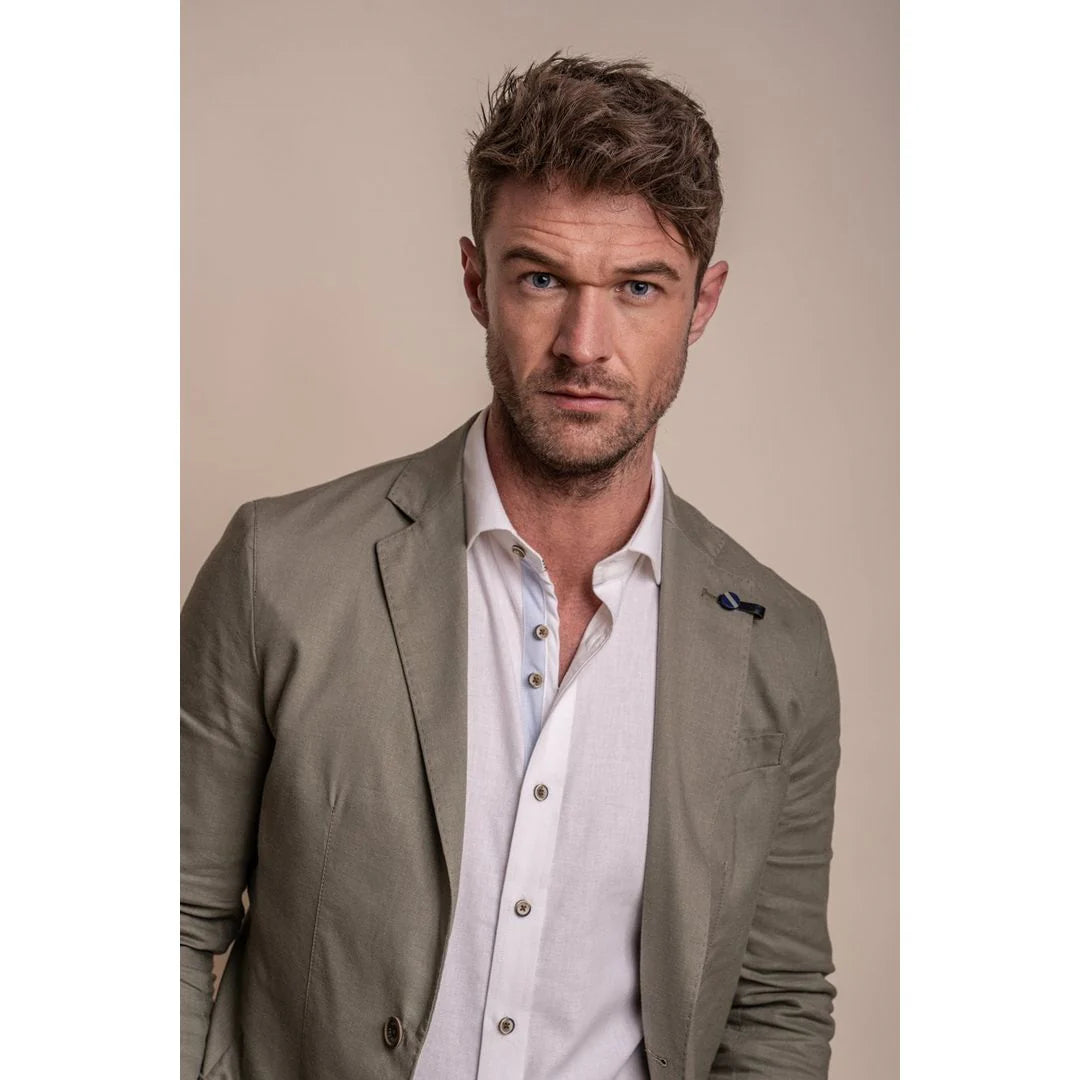 Alvari - Ανδρικό Καλοκαιρινό Νυφικό Κοστούμι 2 Τεμαχίων από Φασκόμηλο και Λινό