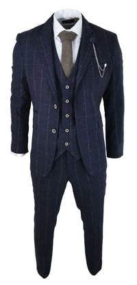 Ανδρικό κοστούμι 3 τεμαχίων από μάλλινο τουίντ, μπλε-καφέ, κλασικό, vintage, δεκαετία του 1920, σε γραμμή tailored, γάμου