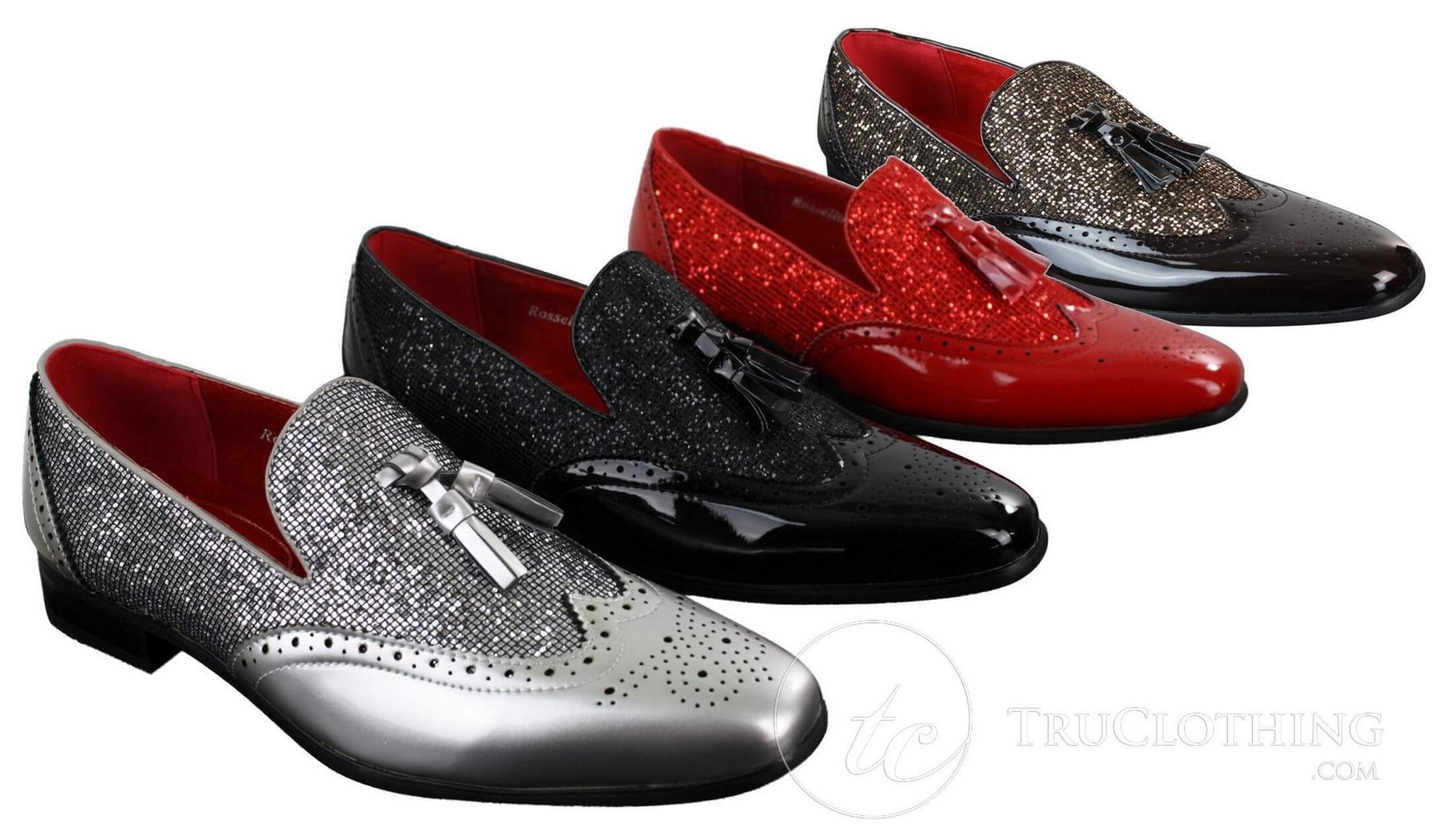 Ανδρικά Παπούτσια Smart Party Shiny Tasle Κόκκινα Ασημί Μαύρα Slip On Δερμάτινα Λουστρίνι