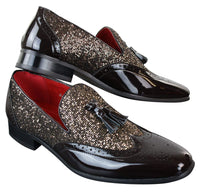 Ανδρικά Παπούτσια Smart Party Shiny Tasle Κόκκινα Ασημί Μαύρα Slip On Δερμάτινα Λουστρίνι